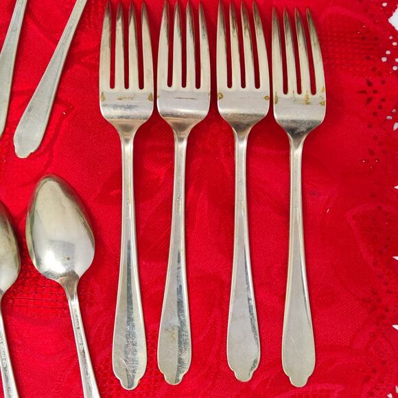 16 Forks N Spoons Vtg National Silver Plated Art Deco Wheat Stalk 12 Teaspoons - Picture 11 of 14